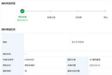 華為技術有限公司申請注冊“黃大年茶思屋”商標