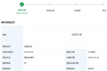 廣州王老吉藥業股份有限公司申請注冊“吉園宇宙”商標