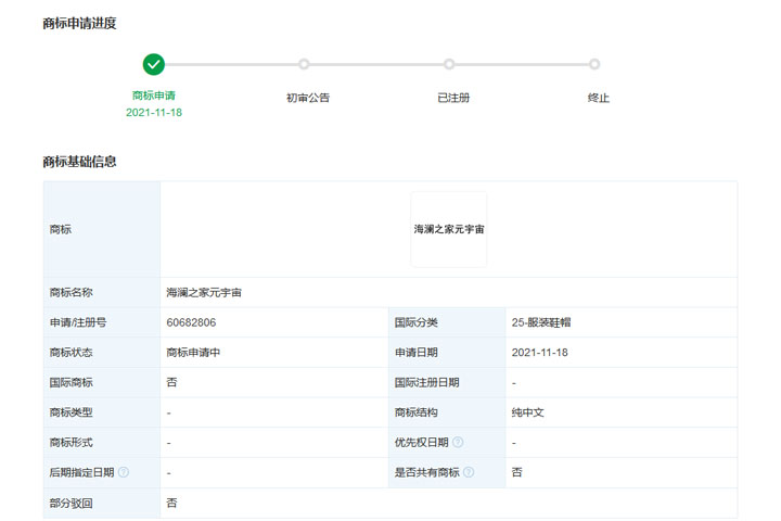 海瀾之家注冊多個元宇宙商標 海瀾之家注冊多個元宇宙商標