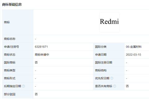小米科技有限責任公司申請注冊“Redmi”商標